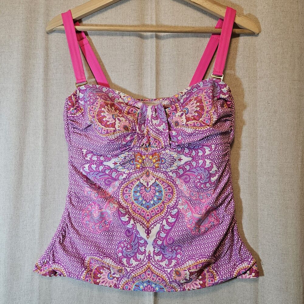 Antonio Melani Soft Cups Halterkini Moroccan Paisley Tankini Swim Top Medium